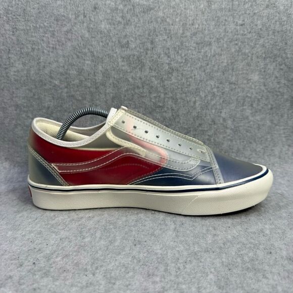 Vans Womens Shoes Size 8.5 Rare ComfyCush Slip On Skool Blue Red Canvas Sneakers - Picture 6 of 9